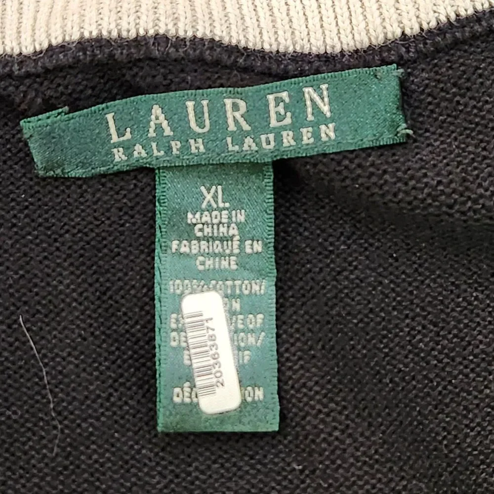 Lauren Ralph Lauren 1/2 Zip Sweater Women's‎ XL Red Black Pullover Mock Cotton